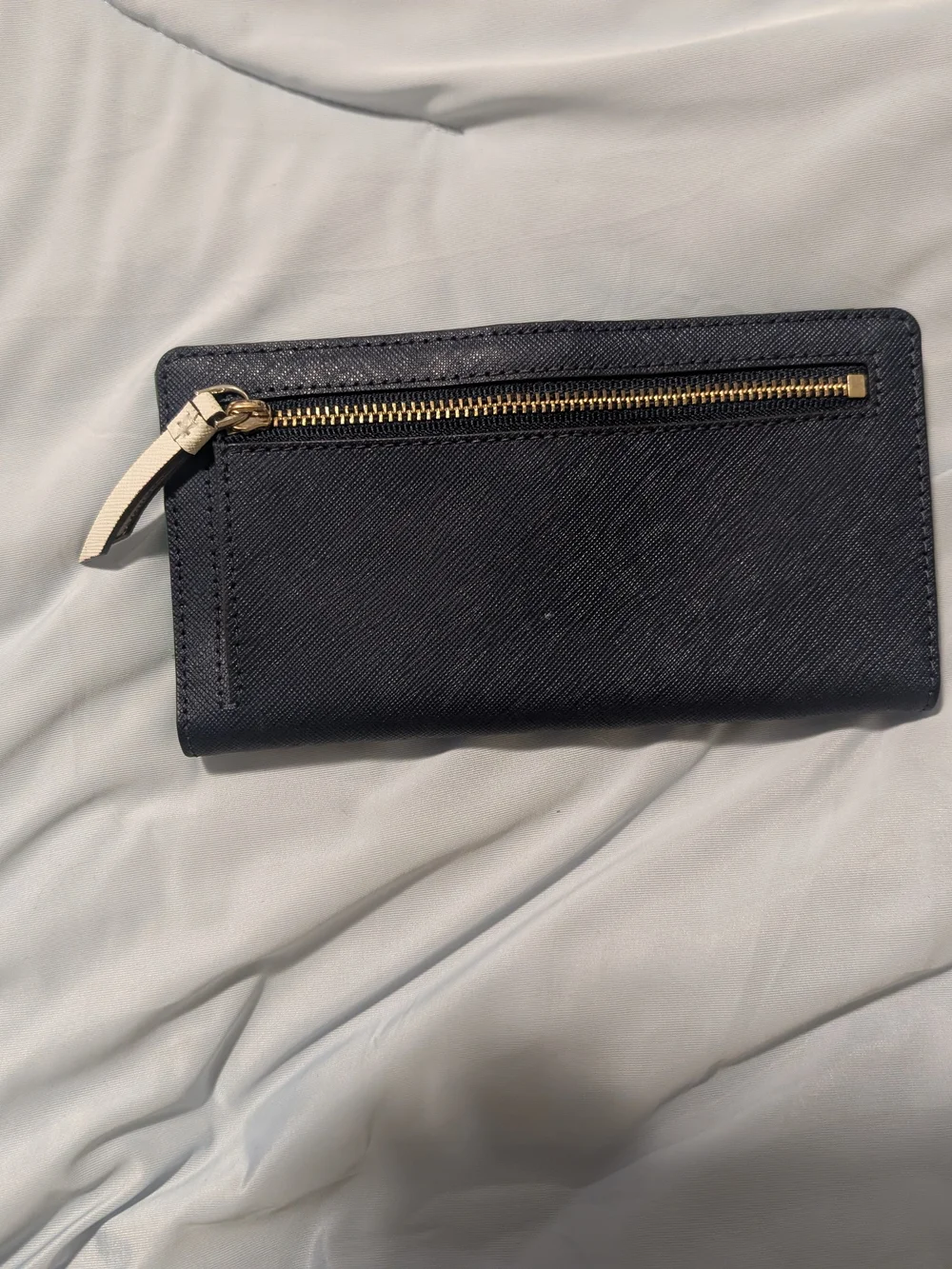 Kate Spade navy and cream and green  three-tone leather continental wallet